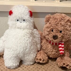 Fluffy White and Brown Stuffed Animal Set